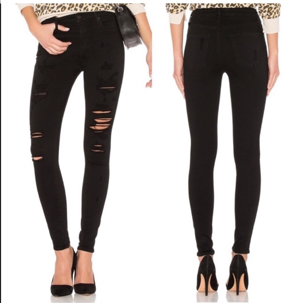 AGOLDE Sophie High Rise Skinny Distressed Jeans in Black Moonstruck size 27